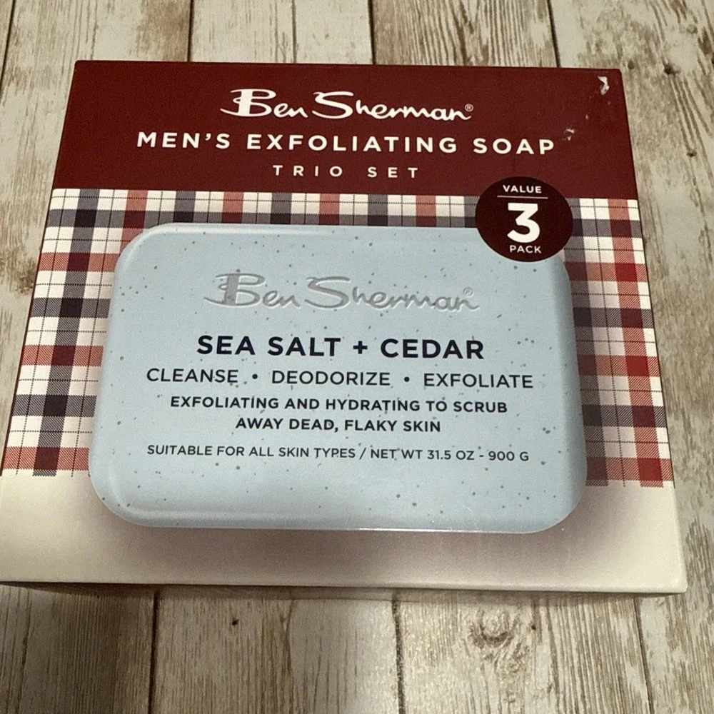 Ben Sherman Sea Salt & Cedar‎ Exfoliating & Hydrating Bar Soap 10.5 oz 3 Pack
